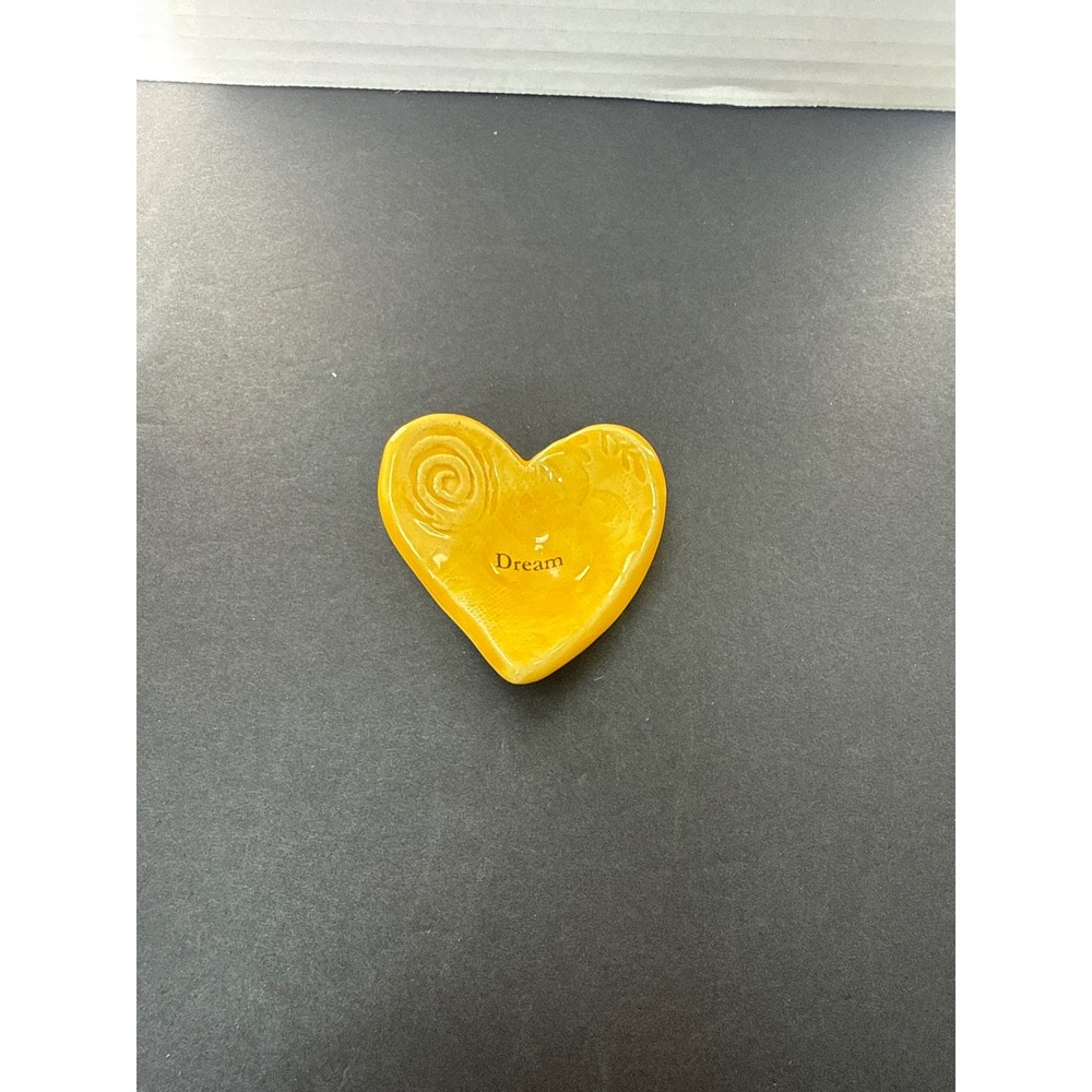Oerth Studio Pottery Heart Trinket Dish Mustard Yellow Dream Ceramic Signed Bowl
